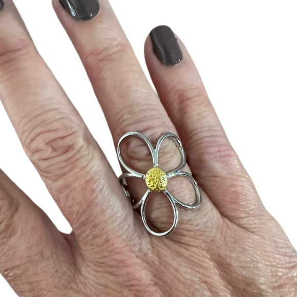 Boho Silver and Gold Daisy Flower Cuff Ring - Picture 8 of 10